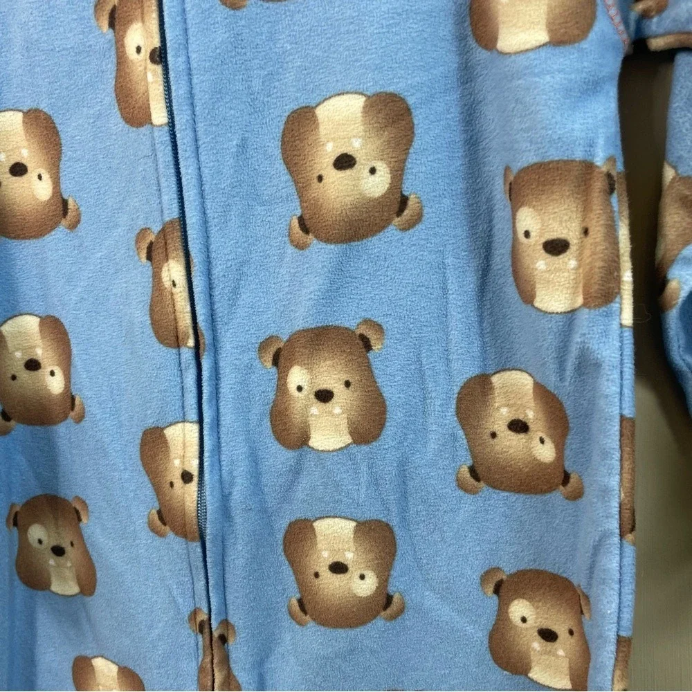 Footed Pajamas Blue Brown Bear Print Zip Up One Piece‎ Sleepwear